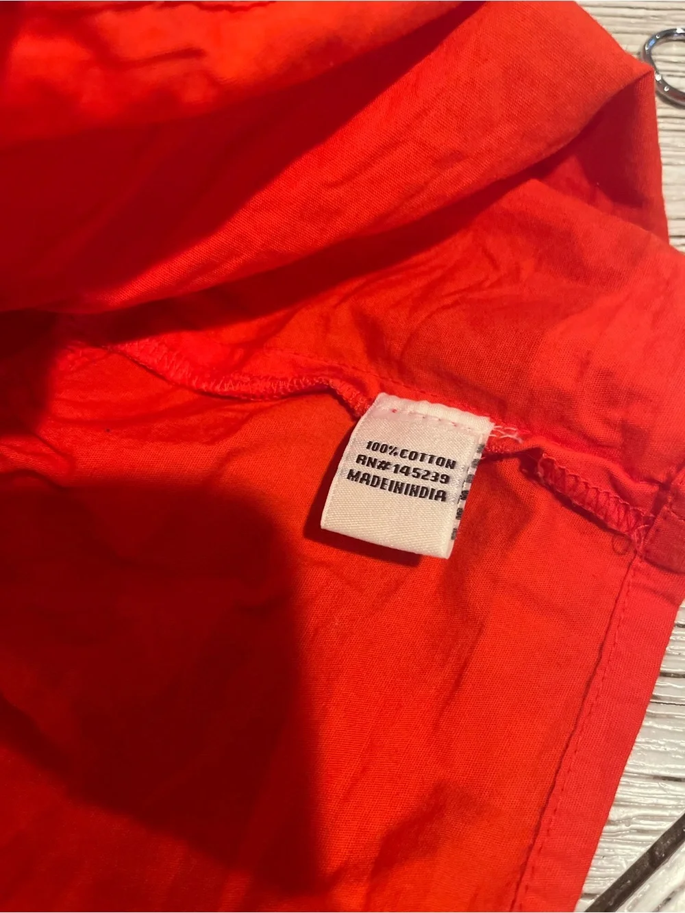 Puff Sleeve Vibrant Red Orange Cotton Blouse with Tie Closure Size L Boho Summer - Picture 10 of 12